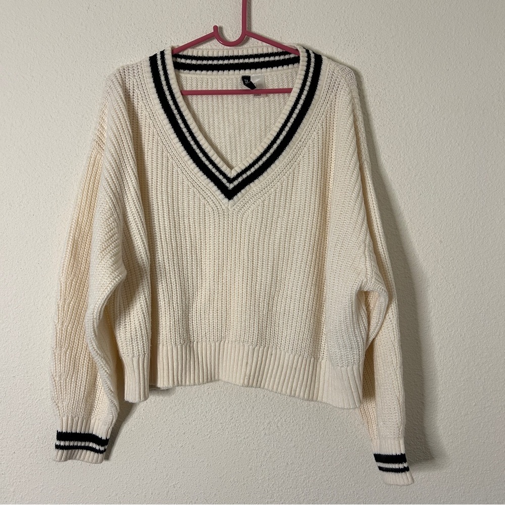 Divided Varsity Preppy Academia School Girl knit Sweater Women’s Large Cream
